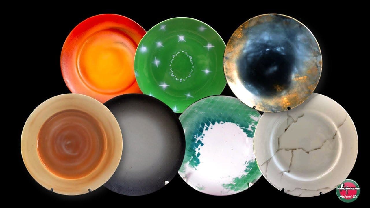 Airbrushed plate decoration designs in an official AirbrushBD page photo.