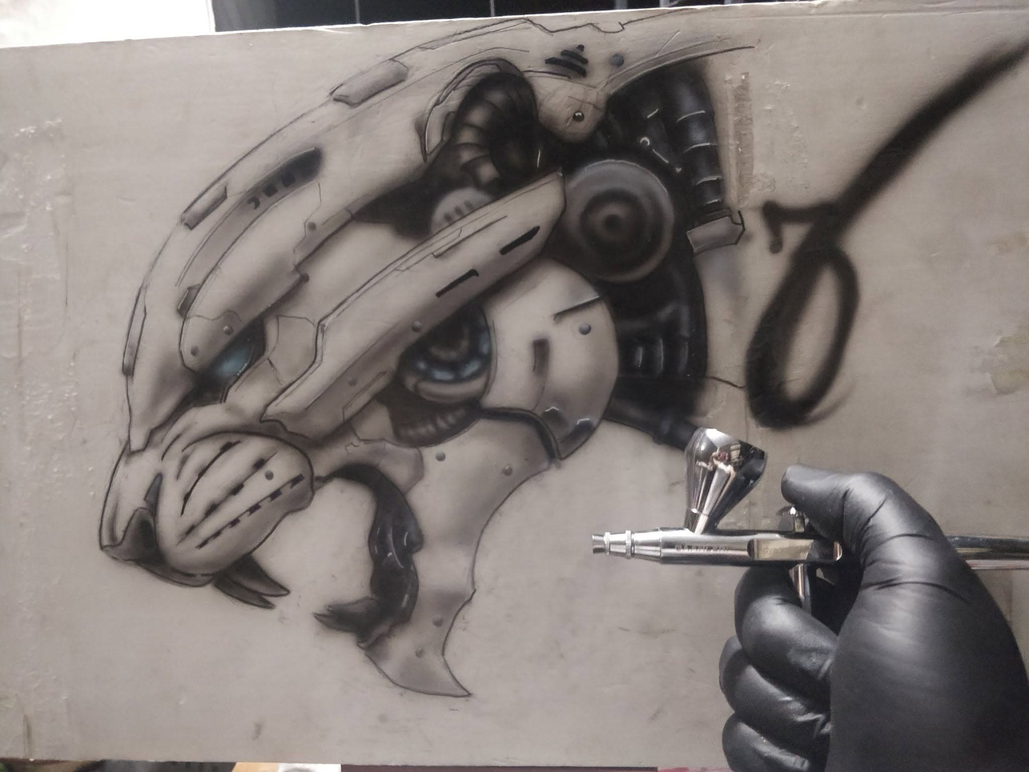 Airbrush practice work photographed in the AirbrushBD workspace.
